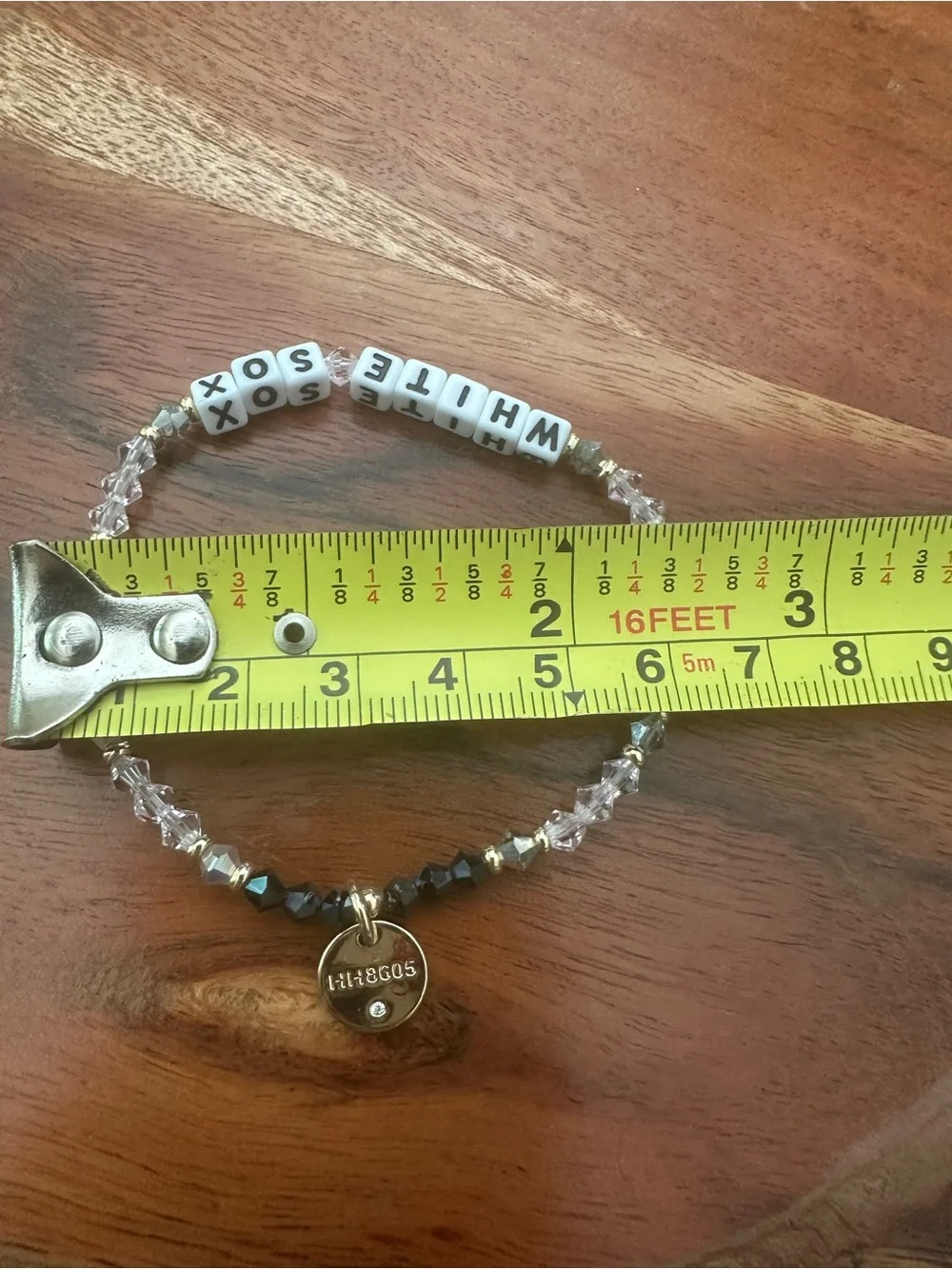 White and Black Beaded‎ Bracelet with Gold Charm